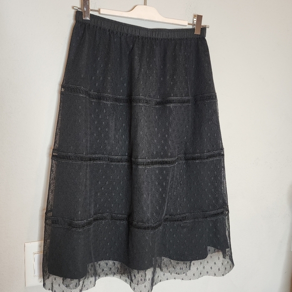 Downeast Mesh Overlay Polka Dot Lace Inset Pull On Skirt Size Small - Picture 13 of 16